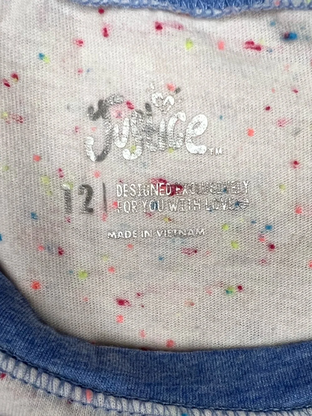 Justice Girls Size 12 Blue Cream Speckled Raglan Short Sleeve T-Shirt